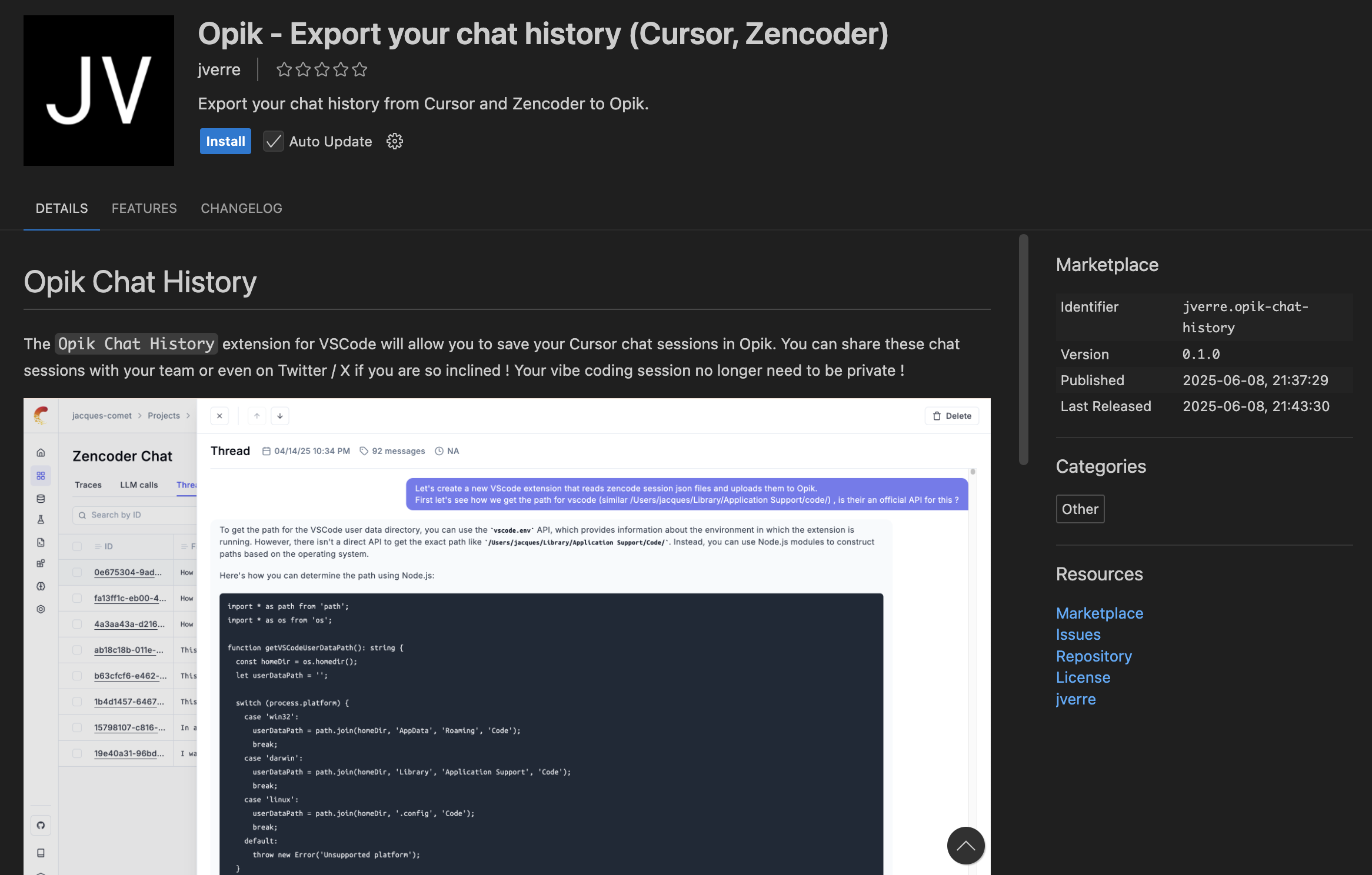 Opik chat history extension